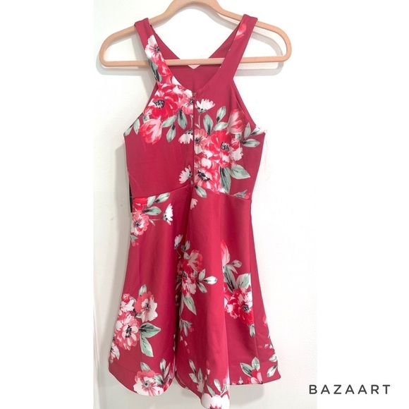 Sequin Hearts Pink Floral Fit & Flare Mini Dress Junior  NWT Sz:7 - Picture 1 of 8